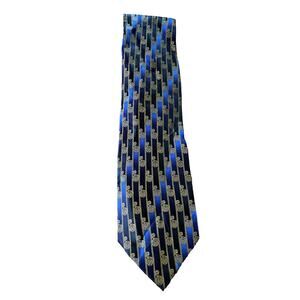 Mosaic Vintage Men’s Blue 100% Pure Silk Striped Swirl Geometric Abstract Tie